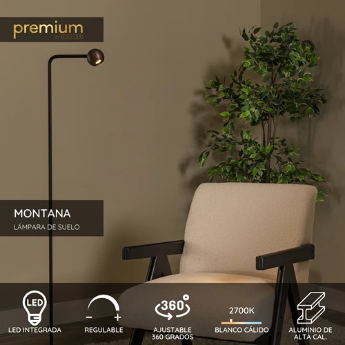 Lucide MONTANA - Lámpara de suelo - LED Regul. - 1x6,3W 2700K - Café | Premium - USP